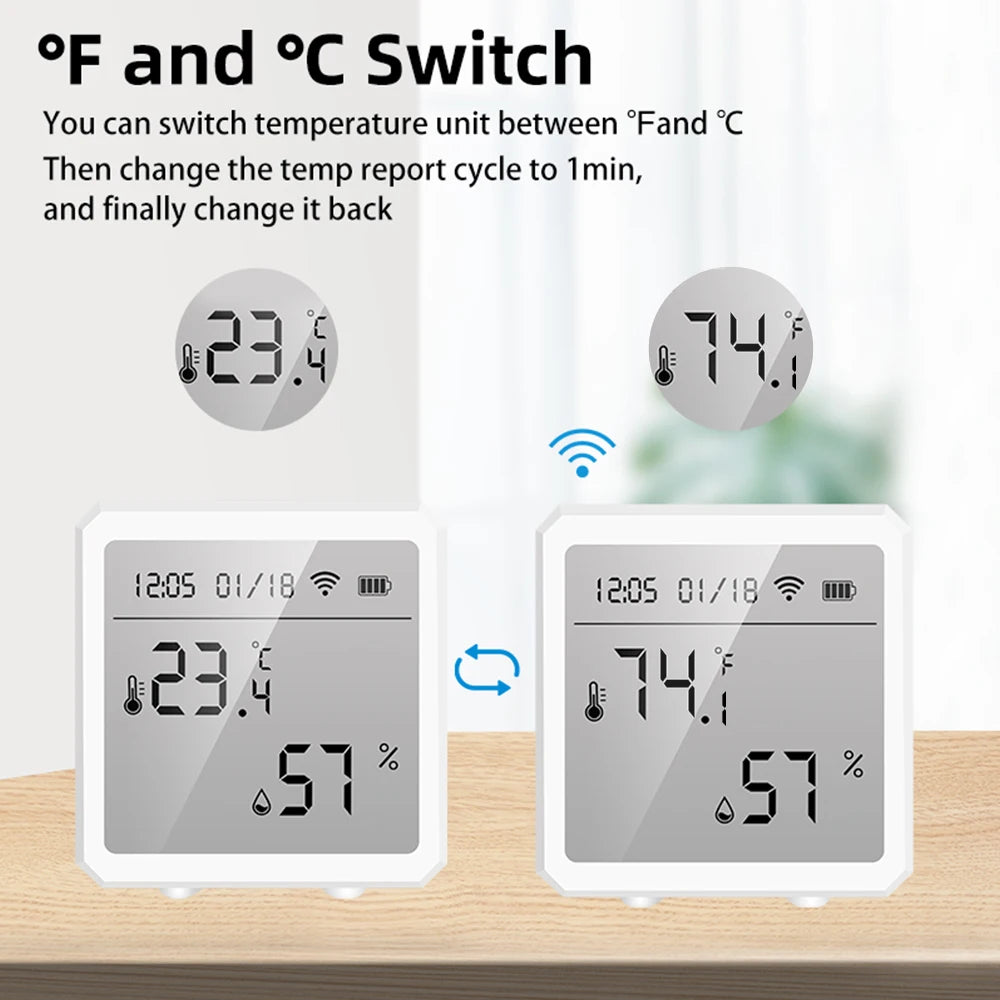 Zigbee Temperature Humidity Sensor with Tuya APP LCD Screen Digital Display Wireless Thermometer Work with Black or White Color