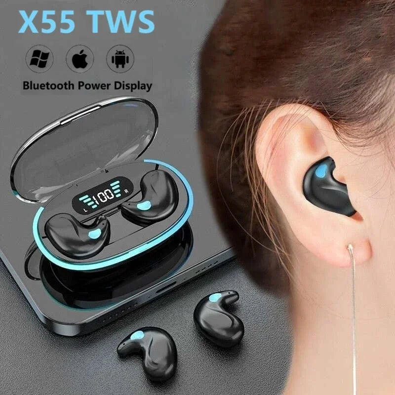 Mini Invisible Sleep Wireless Earphone Bluetooth 5.0 Hidden Earbuds IPX5 Waterproof Noise Cancelling Touch Control Headphone X55