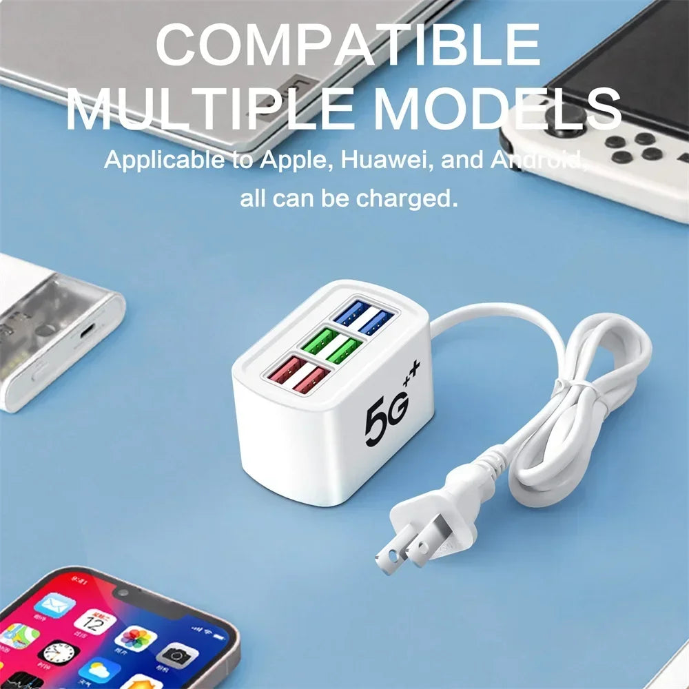 USB Phone Charger Power Strip Multi 6 Ports Universal Adapter Fast Quick Charging Head Socket Wall Charger Socket HUB Splitter