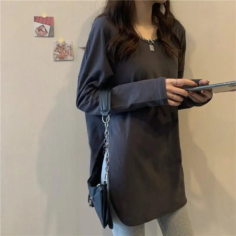 Plus Size 5XL 150kg Women Autumn t Shirt Casual Loose Solid T-Shirt Long Sleeve tee Shirt Femme Big Tops