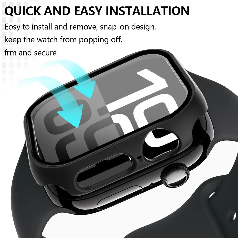 Tempered Glass+Cover For Apple Watch Case 45mm 41mm 44mm 40mm 42mm Screen Protector Apple Watch Accessories Serie10/9/8/7/6/5/SE