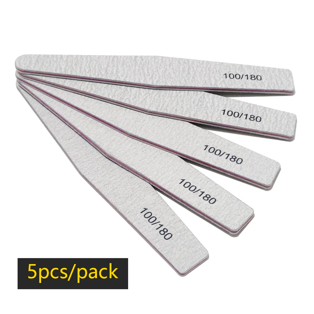 Nail File Buffer 100/180 Grit Half Moon Nail Files Double Side Sandpaper Nail Sanding Grinding Gel Nail Polish Manicure Tool