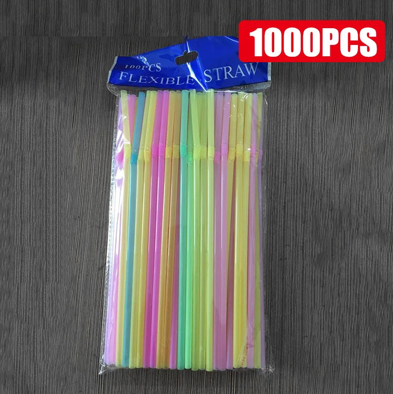 100-1000Pcs Drinking Straws Colorful & Black rietjes Flexible Wedding Party Supplies Drinking Straws Kitchen Wholesale
