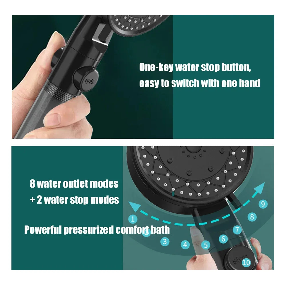 10 Spray High-Pressure Water Saving Filtered Shower Head Handheld Showerhead Fall Resistance Black White Bathroom Shower Nozzle