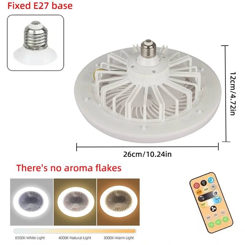 E27 30w LED Ceiling Fan with Light Remote Control Dimmable Ceiling Bulb with Cooling Fan 3 Modes Indoor Bedroom Chandelier