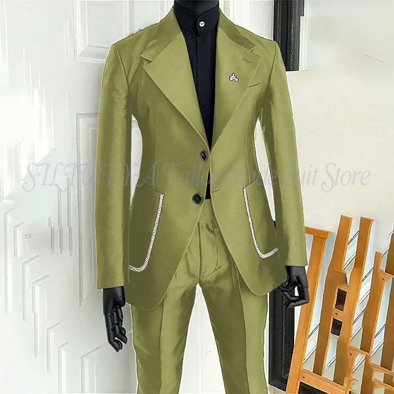 Black Men's 2 Piecs Suits Blazer Pants Single Breasted Daily Work Business Casual Party Suit Set Traje De Hombre Elegante