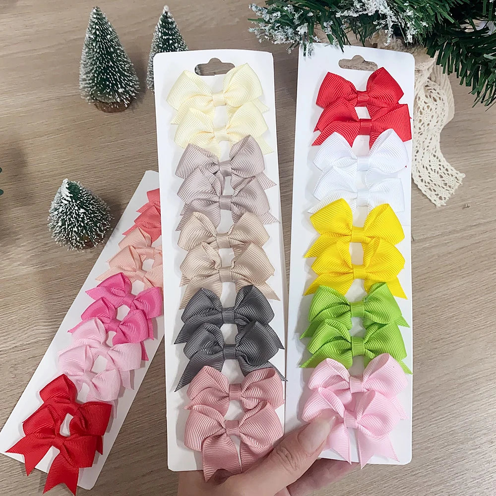 10Pcs/Set New Cute Solid Ribbon Bowknot Hair Clips for Baby Girls Handmade Bows Hairpin Barrettes Headwear Kids Hair Accessories