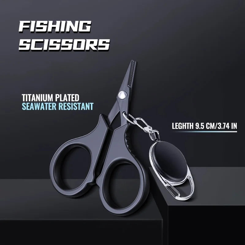 Shawto Titanium Coating Stainless Steel Fishing Scissor Plier Cut PE Braid Line Cutter Plies Carp Fishing Accessories Tools