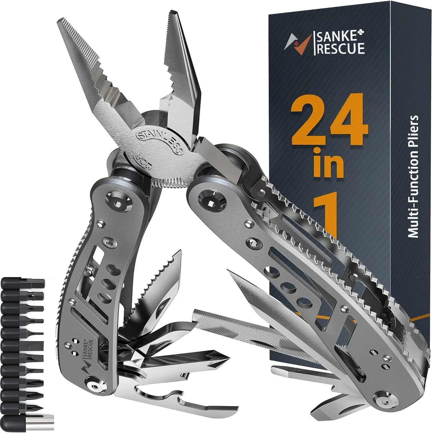 24-in-1 Stainless Steel Multitool Pliers Knife - Portable Folding Multi-Tool for Camping, Survival, Hunting Gifts (Men/Dad)