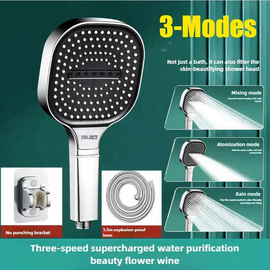 3-Modes High Pressure Shower Head Water Saving Shower Heads Adjustable Water Massage Sprayer Home Bathroom Accessories