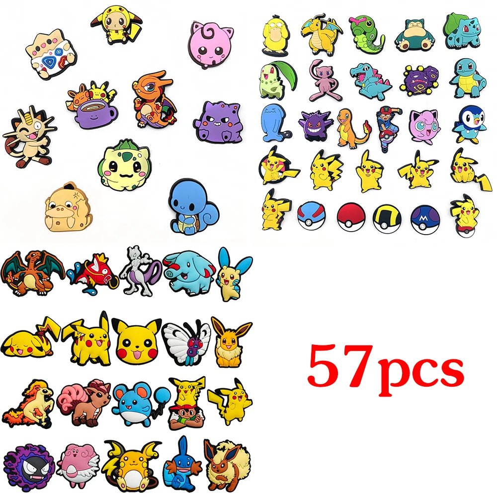 10/20/27/57Pcs Anime Pokemon Pikachu Sneakers Buckle Kawaii Charizard Squirtle Hole Slipper Accessories Decration Buckle Gifts
