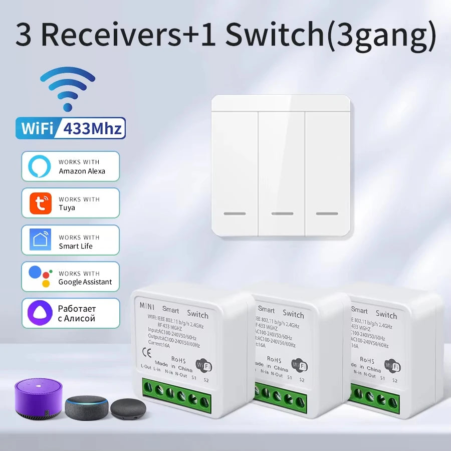 Tuya Smart WiFi Switch RF 433MHz Wireless Light Switch Smart Life APP Voice Control Work With Alexa Google Home Alice