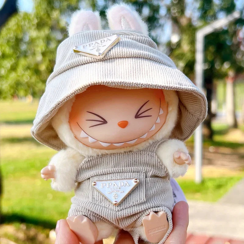 NEW Corduroy For Labubu Clothing Set Hat 17cm Clothes Shoes Doll DIY Accessories Training Sitting Party Games Toys Gifts V1V2V3