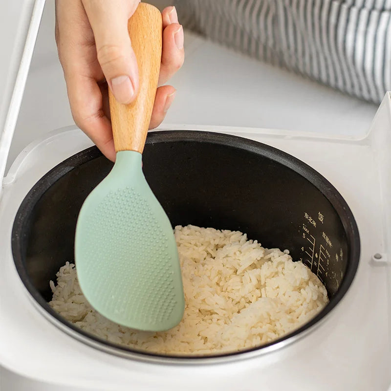 1Pcs Silicone Non-Stick Cooking High-Temperature-Resistant Spoon Anti-Scalding Pot Rice Durable Kitchen Gadgets