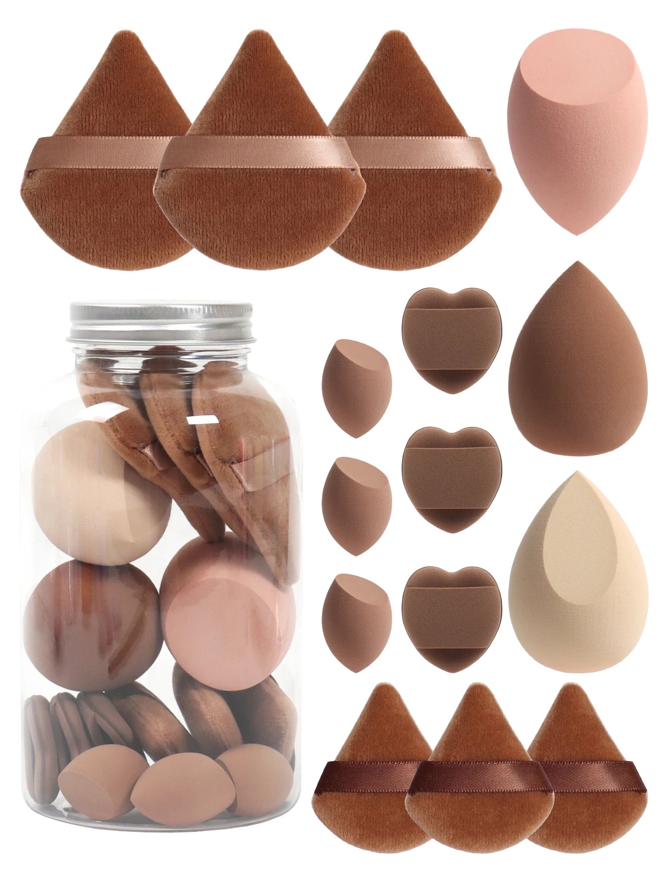 Spring 15 Cans,3 Loose Powder Puffs & 3 Mini Loose Powder Puffs & 3 Mini Makeup Eggs & 3 Mini Air Cushion Puffs, Foundation Mix