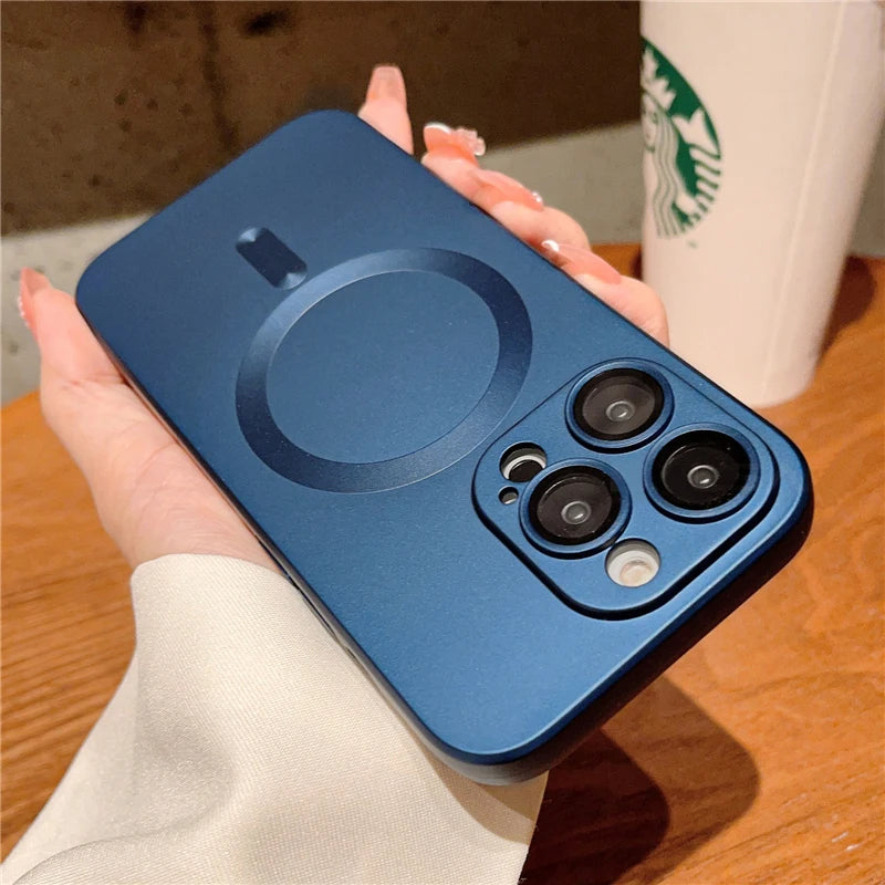 Luxury For Magsafe Matte Phone Cases For iPhone 13 11 12 14 15 Pro Max Magnetic Wireless Charging Case Lens Protector Soft Cover