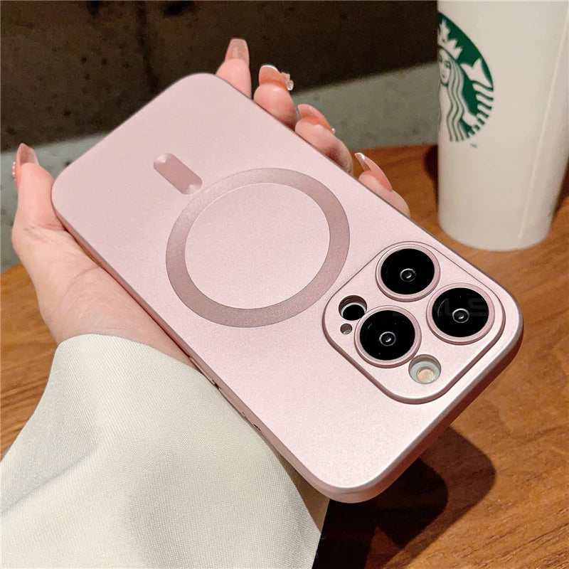 Luxury For Magsafe Matte Phone Cases For iPhone 13 11 12 14 15 Pro Max Magnetic Wireless Charging Case Lens Protector Soft Cover
