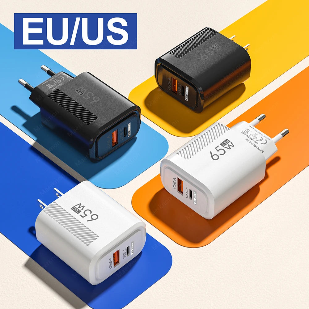65W USB C Charger Charger Fast Charging EU/US Plug Charger Adapter For iPhone Samsung Xiaomi Phone Type C Quick Charge Charger