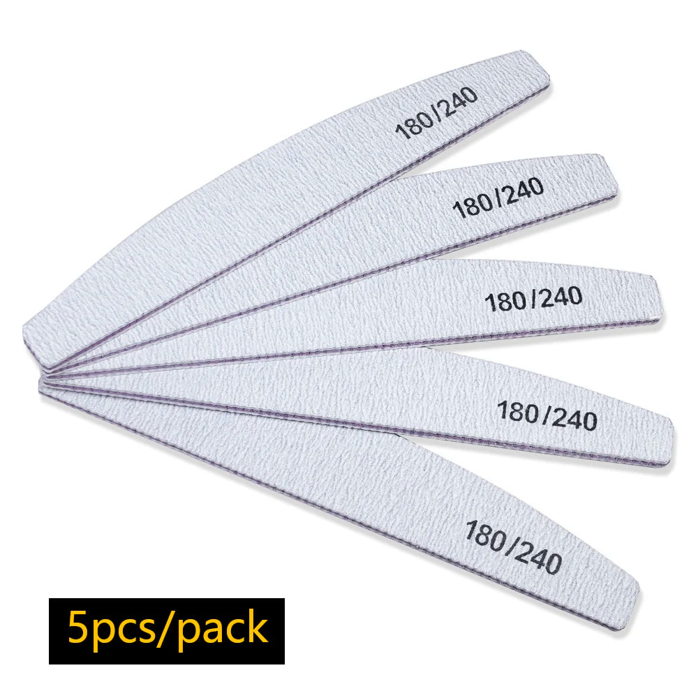 Nail File Buffer 100/180 Grit Half Moon Nail Files Double Side Sandpaper Nail Sanding Grinding Gel Nail Polish Manicure Tool
