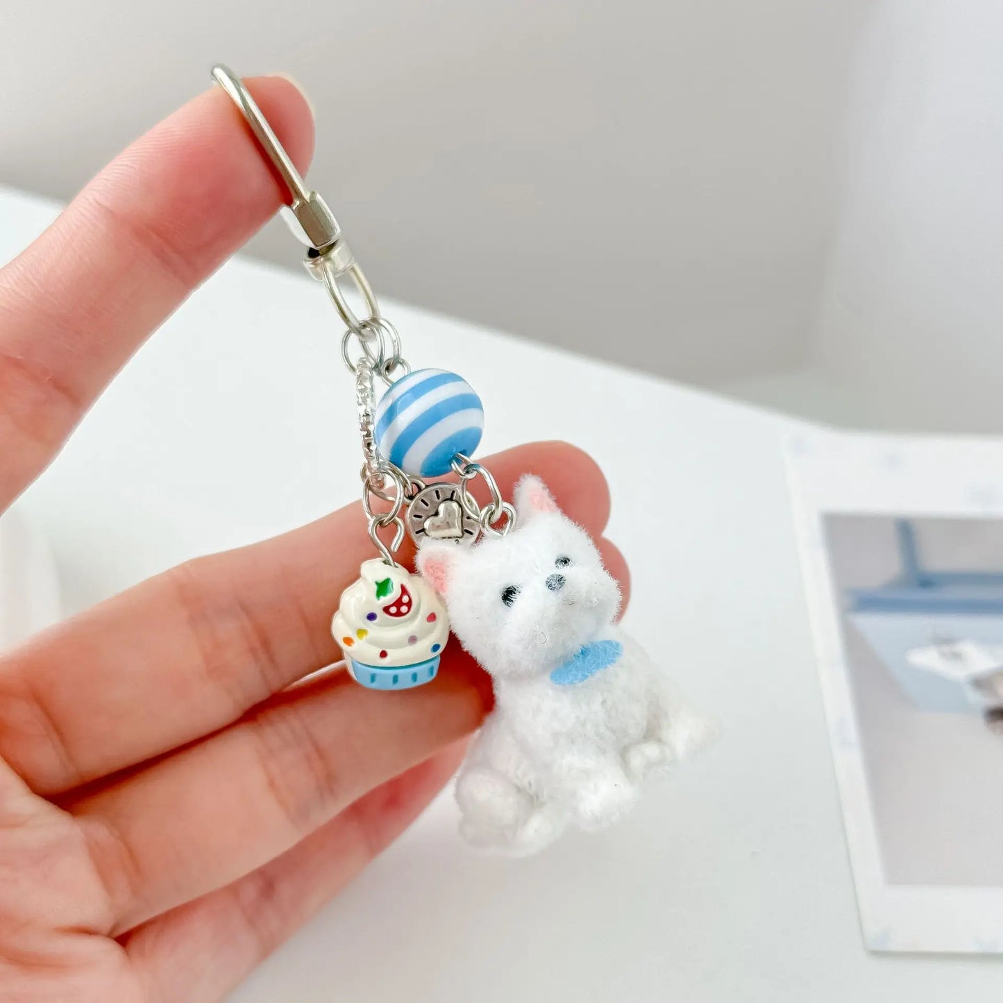 1pc Kawaii Flocking Dog Pendant Phone Lanyard Y2k Cute Dessert Doggy Phone Chain Korean Mobile Phone Charm Keycord Girl Gifts