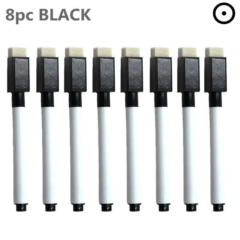 8PC Magnetic Colorful Whiteboard Pen Black White Board Markers Built In Eraser School Supply children's Graffiti Drawing pen