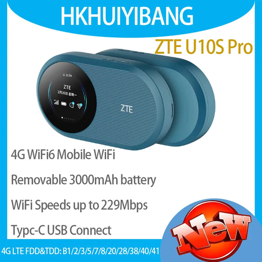New ZTE U10S Pro 4G LTE WiFi 6 Pocket Mobile WiFi Router 3000mAh 229Mbps Sim Card Modem Portable Travel MiFi Hotspot 32 Users