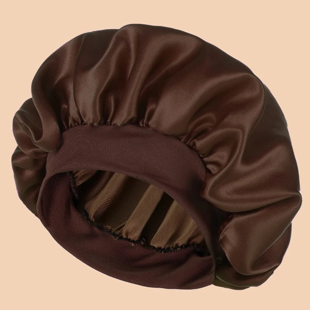 1pc Women's Solid Color Satin Wide-Brimmed Shower Cap, Suitable For Daily Use Silk Bonnet Satin Bonnet