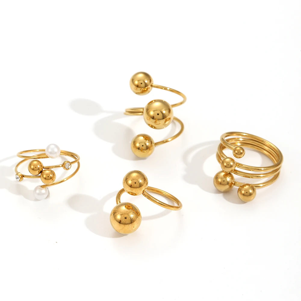 Personalized creativity 18K Gold Plated Stainless Steel Spheres Ring Unique Geometric Bubble Ring Open Size Fashion Rings