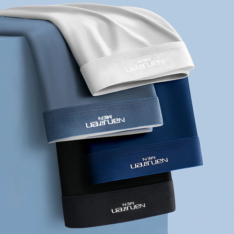 4pcs Boxer Shorts Men's Ice Silk Underwear Cool Underpants Breathable Sexy Thin Panties U Convex Lingerie Wholesale Lots L-6XL