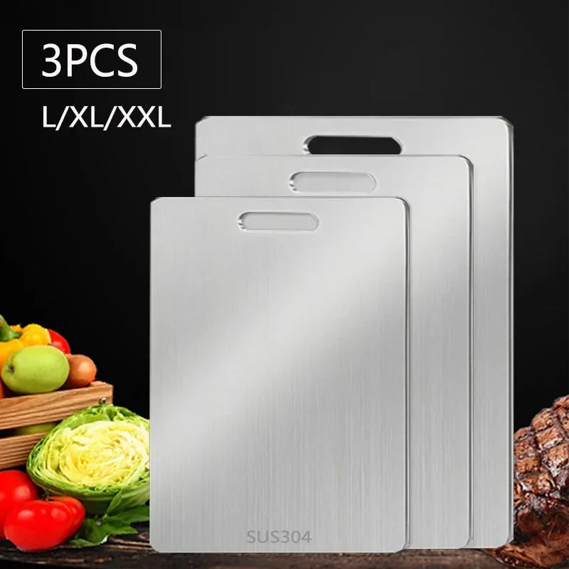 WXCOO 1PCS Stainless Steel Chopping Boards Kitchen Thickened Boards Non Stick Double Sided Fruit Meat Chopping Cutting Boards