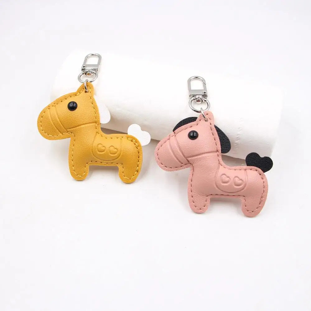 Fashion Women Men's Cartoon PU Horse Keychain Car Keyring Bag Pendant Charm Leather Animal Keychains Sister Bestie Friend Gift
