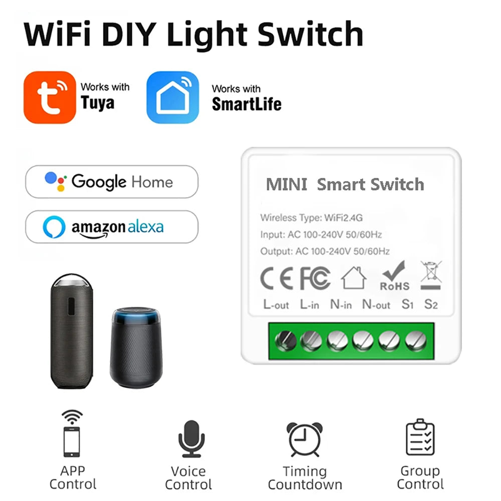 2 Way Control Tuya Mini 16A WiFi DIY Switch Smart Life App Smart Home Automation Module Interruptor Work for Alexa Google Home