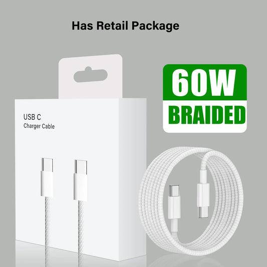 Original USB-C Cable for iPhone 16 15 Pro PD60W fast Charger wire for Huawei Xiaomi Samsung Google Type C braided Cable with box
