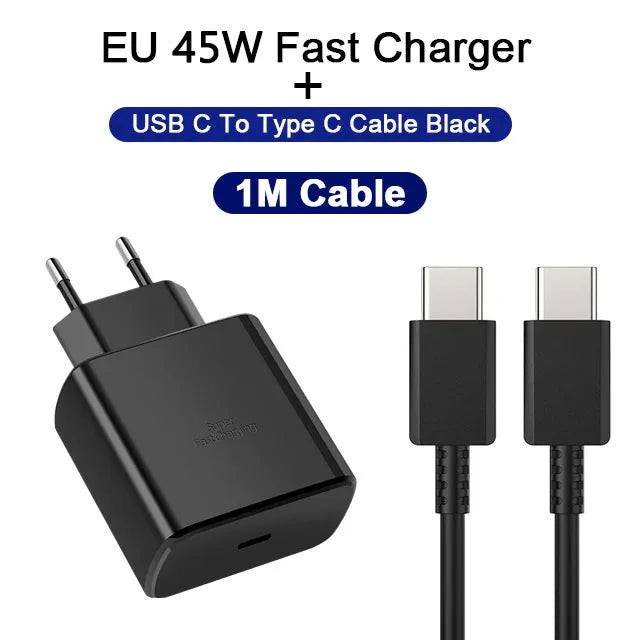 45W PD Charger Super Fast Charge for Samsung Galaxy S24 S23 Ultra Note 10 Plus USB C Type C Cable Mobile Phone Charger Adapter