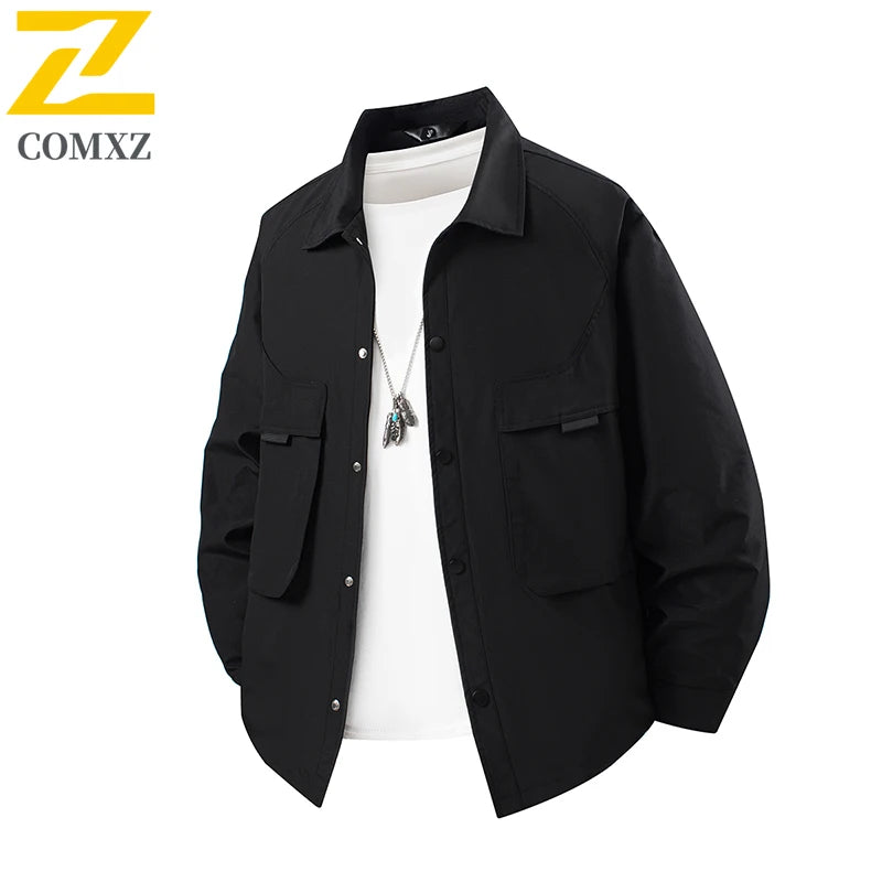 COMXZ Men Trendy Jacket 2025 Lapel Collar Outdoor Hiking Camping Durable Casual Gorpcore Coat Lightweight Windbreaker Autumn
