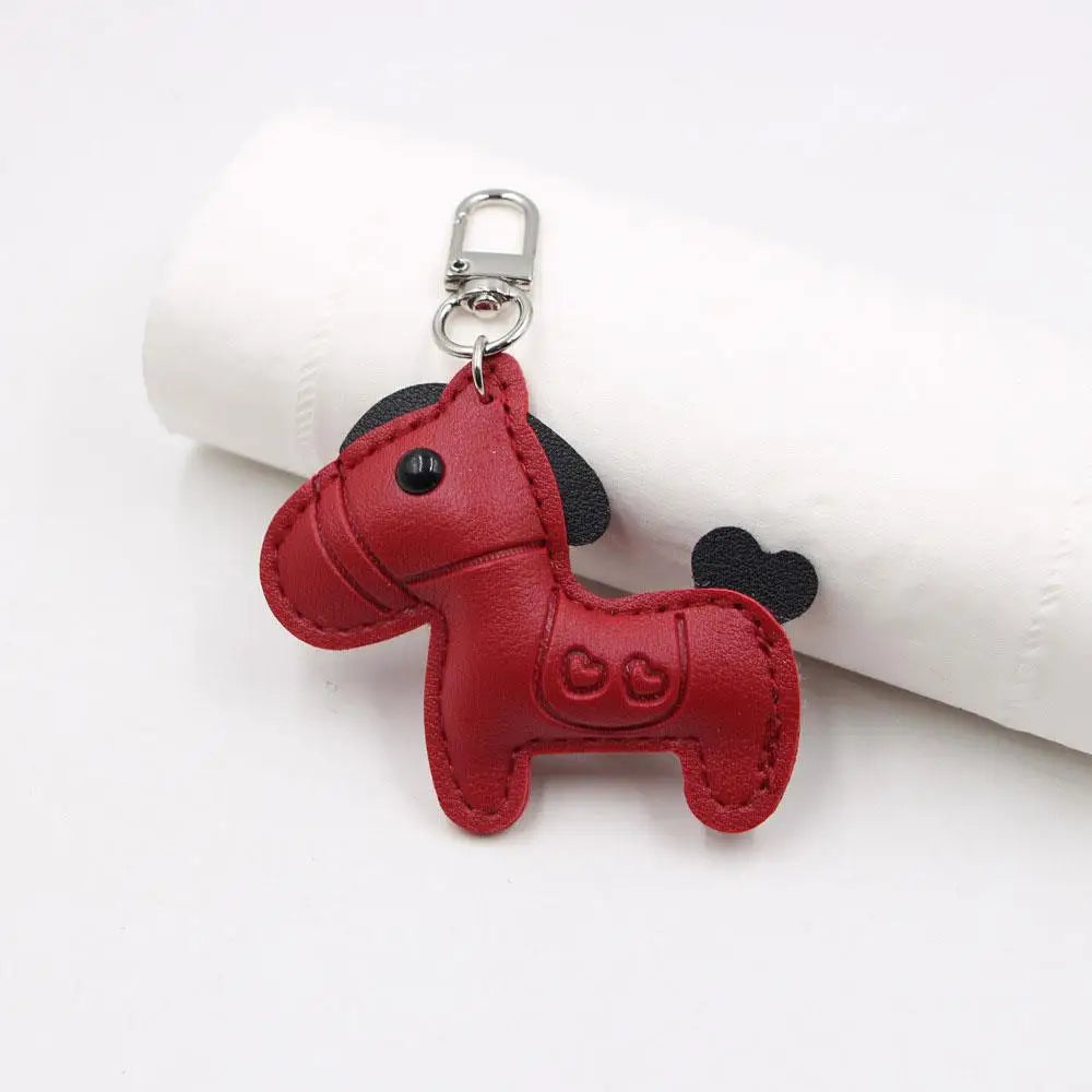 Fashion Women Men's Cartoon PU Horse Keychain Car Keyring Bag Pendant Charm Leather Animal Keychains Sister Bestie Friend Gift