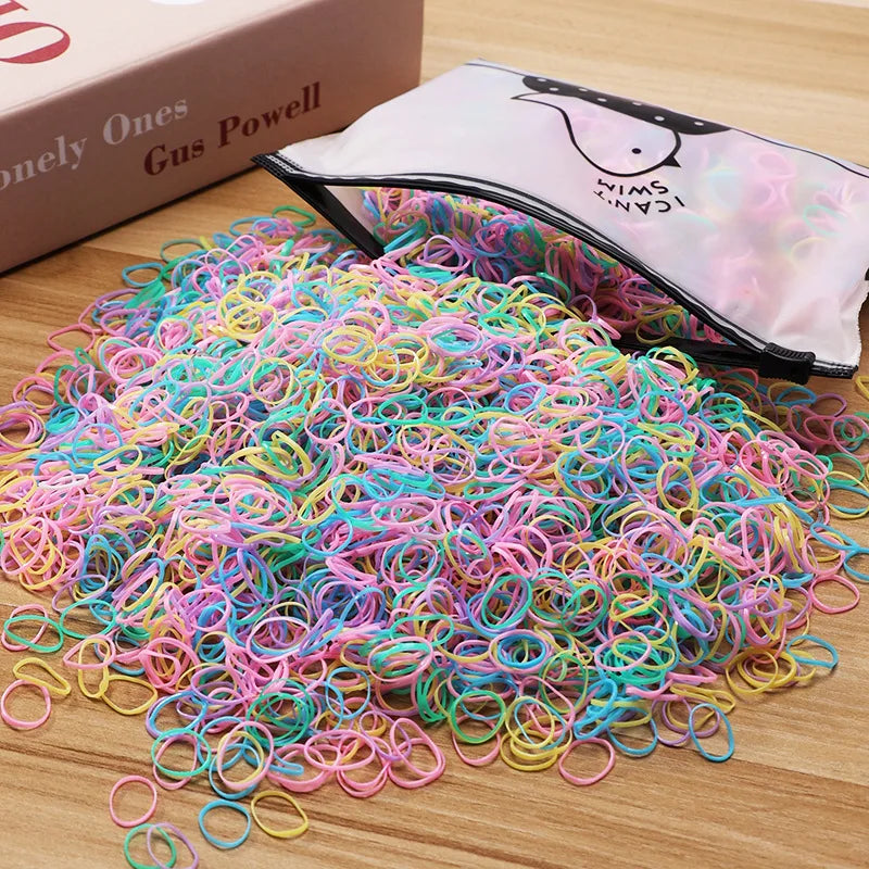 500/1000/2000pcs Girls Colourful Disposable Rubber Band Hair Ties Headband Children Ponytail Holder Bands Kids Hair Accessories