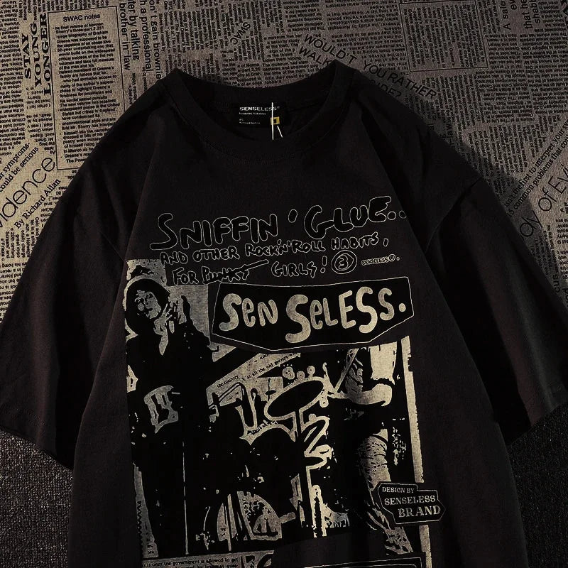 Short Sleeve T -Shirt Graffiti Print Summer Casual Harajuku T-Shirt Oversized Woman Y2k Aesthetic Women's Graphic Clothes