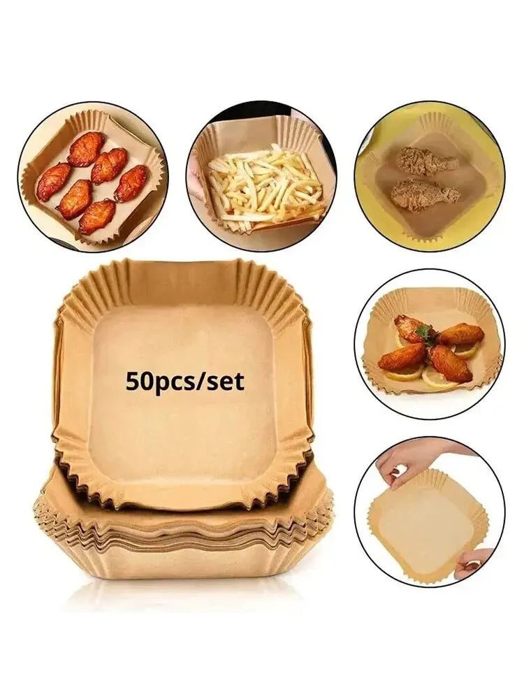 50pcs/set Disposable Air Fryer Paper Liner Oil-proof Water-proof Airfryer Disposable Cooking Paper Trays Baking Paper