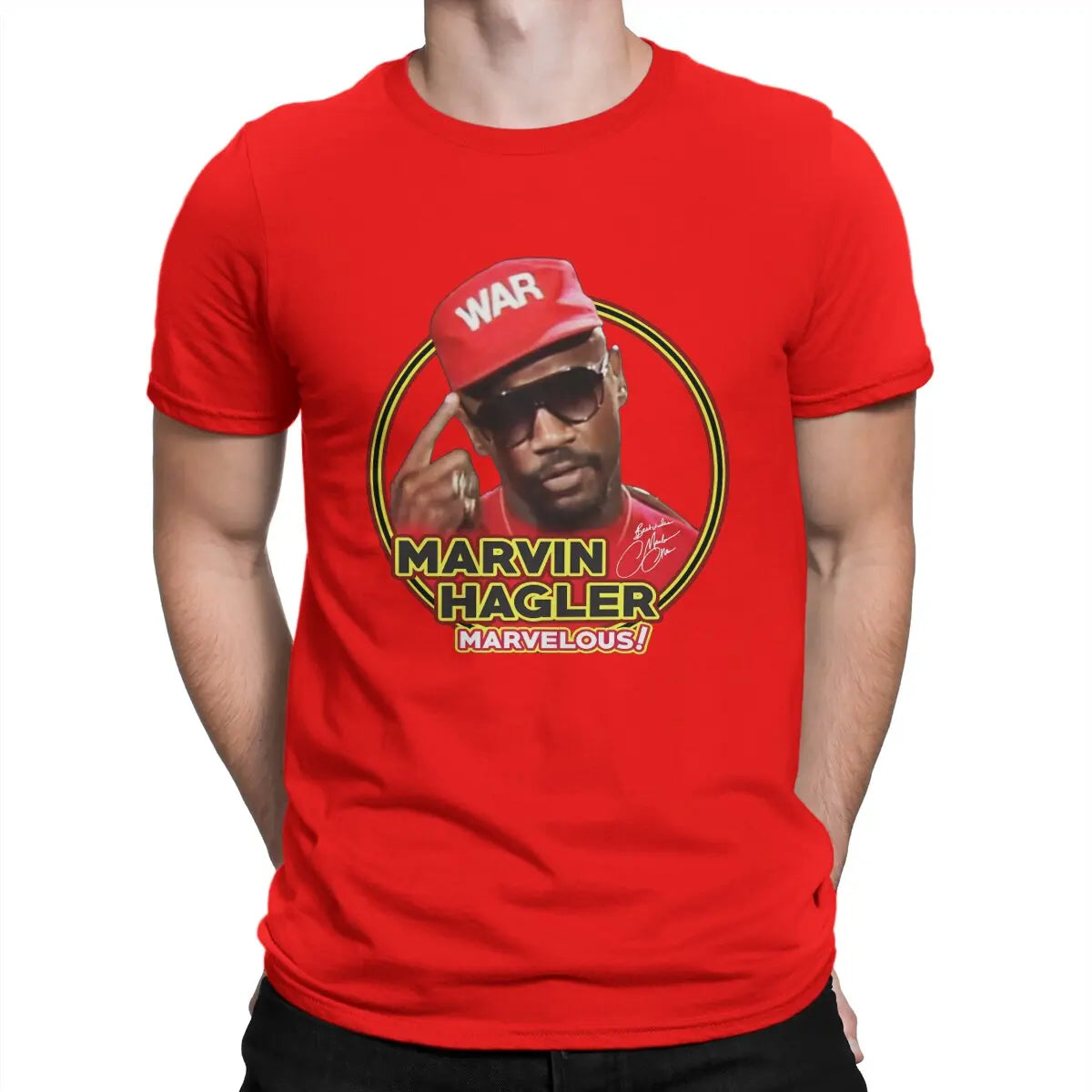 American Middleweight Boxer Creative TShirt for Men Marvin Hagler Marvelous War Round Neck Pure Cotton T Shirt Hip Hop Gift