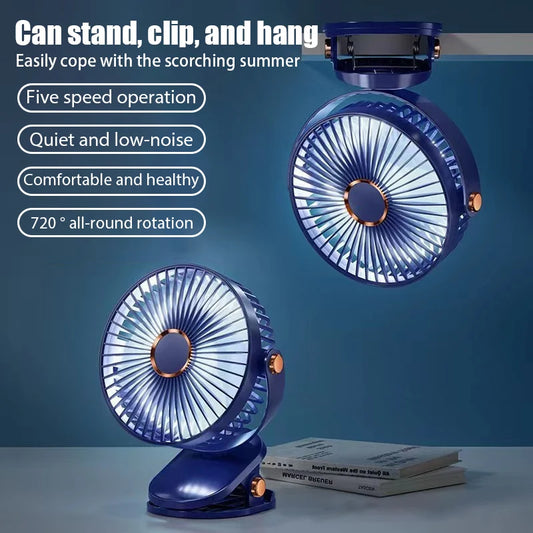 Desktop Hang Clip Fan Rechargeable Portable Air Circulator Ceiling Electric fan Camping Fans With LED Light Clip-on Air Cooler