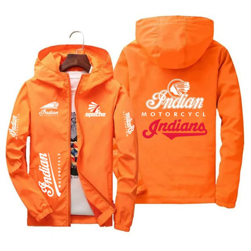 Indian Brand LOGO Men's Jacket with Hood, Windbreaker, Coat, for Outdoor Activities Such as Morning Jogging, Cycling, Running, A