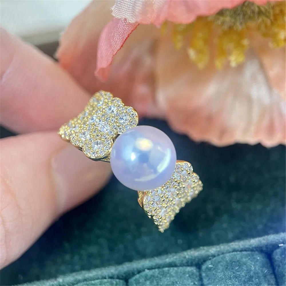 19 Style Pearl Ring Empty Set Domestic 14K Gold Opening Ring Simple Fashion Ring Set Zircon Temperament Handmade DIY Accessories