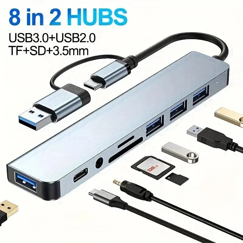 USB C Hub USB Splitter 8 in 1 USB Extender with 4 USB Port 1 USBC Port TF/SD Card Reader Audio Output Compatible for MacBook