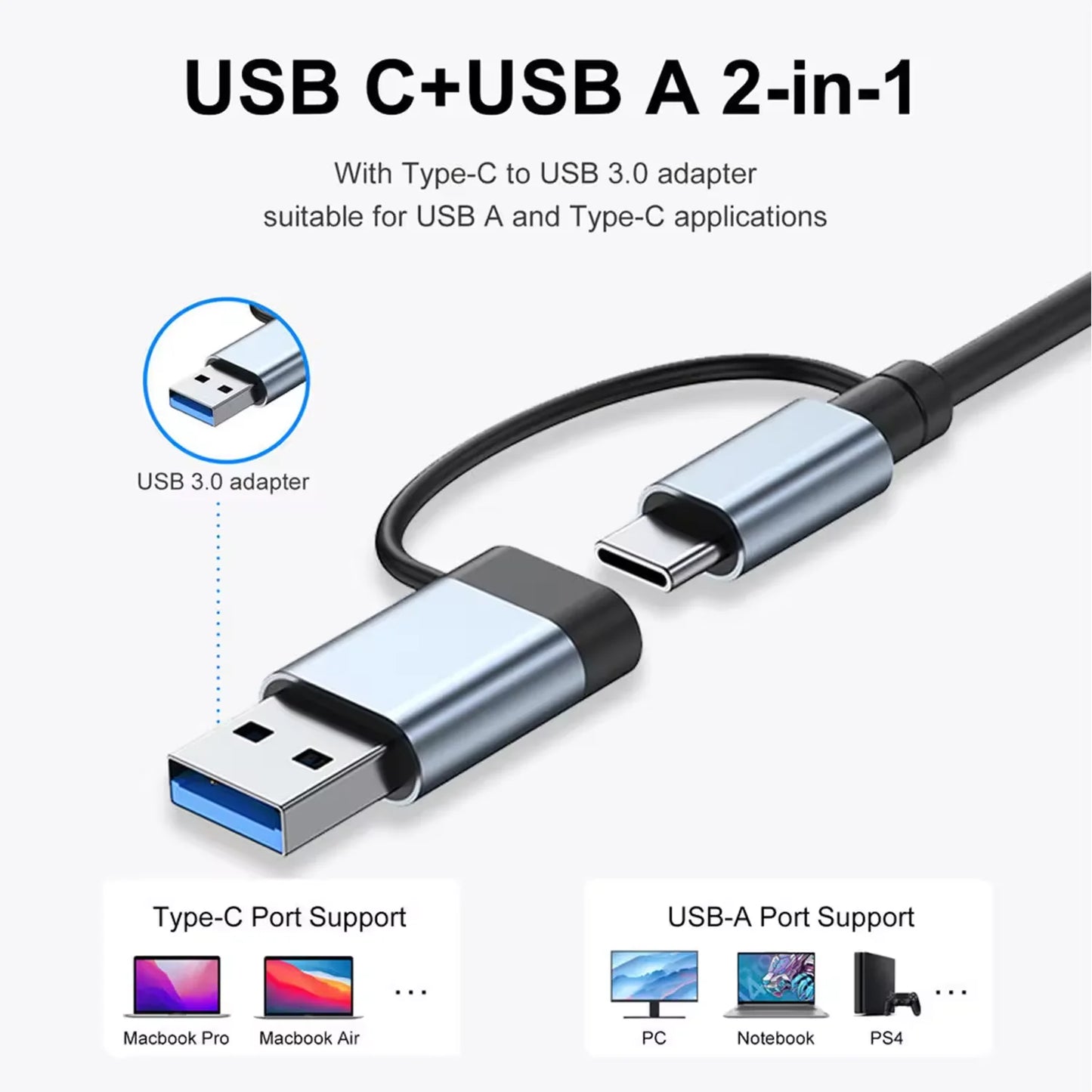 USB C Hub USB Splitter 7 in 1 USB Extender with 4 USB Port 1 USBC Port TF/SD Card Reader Audio Output Compatible with MacBook