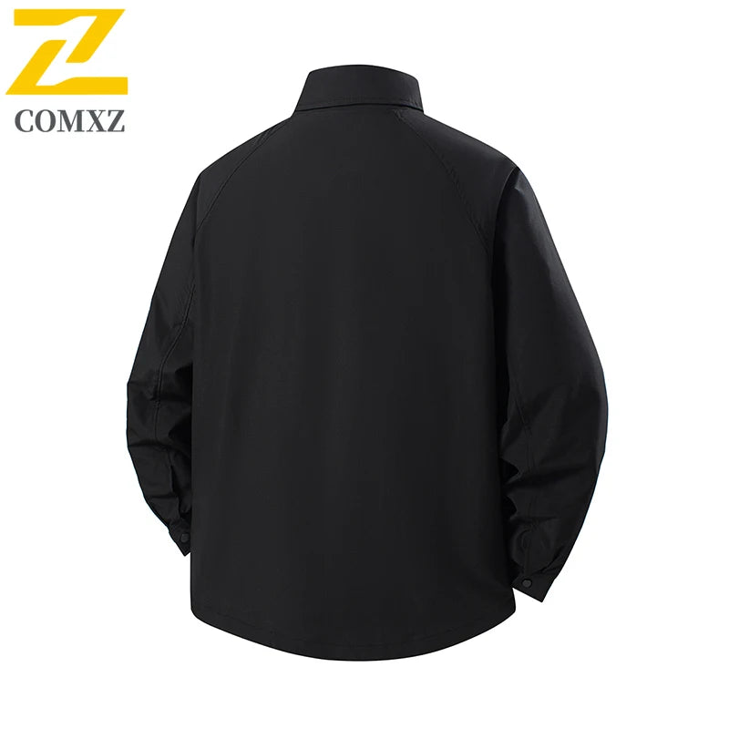 COMXZ Men Trendy Jacket 2025 Lapel Collar Outdoor Hiking Camping Durable Casual Gorpcore Coat Lightweight Windbreaker Autumn
