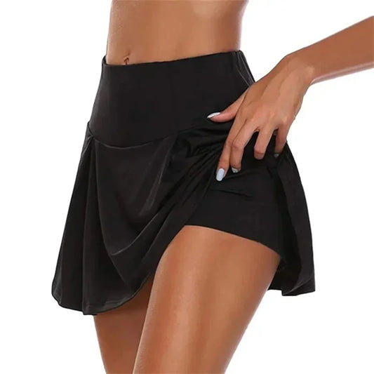 Sports short skirt for women, anti glare outdoor fitness skirt, pleated fake two-piece high waisted yoga skirt, and waist cinchi