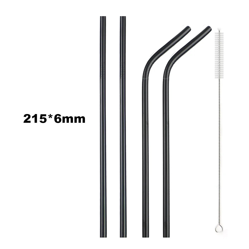 Clearance_Reusable Metal Drinking Straws 304 Stainless Steel Sturdy Bent Straight Drinking Straw with Cleaning Brush Bar Party A