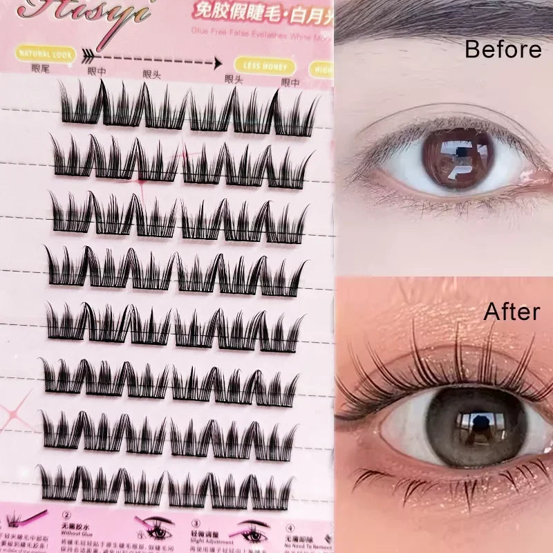 HISYI Self-Adhesive False Eyelashes 8 Rows - Glue-Free, Natural Look, Reusable & Easy Apply for Daily/Party Makeup (8-Pack)