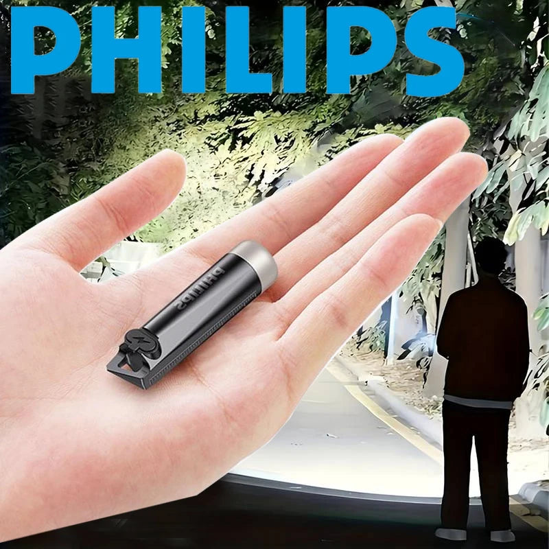 PHILIPS 2025  Super Bright EDC Flashlight LED Rechargeable Mini EDC Keychain Flashlights Camping Lamp For Hiking Self Defense